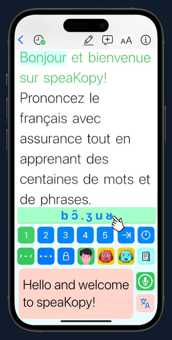 Practice French your way: tap words, listen, repeat, and record to sharpen your pronunciation. Compare yourself to native speakers and watch your confidence grow!